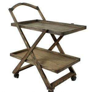 Stylish Antique Color 2 Tray Tea Trolley with Wheels | cross Design wooden Tea Trolley