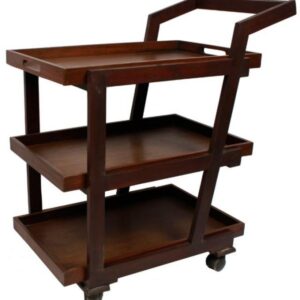 Tea Trolley Wooden | 3 removable serving tray Brown Polished