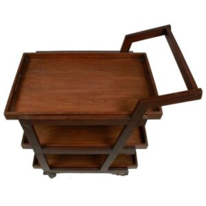 Tea Trolley Wooden | 3 removable serving tray Brown Polished