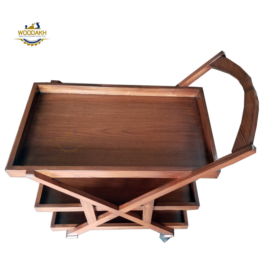 WOODAKH Tea Trolley Serving 3 Portion Kitchen Tea Trolley WoodAKH