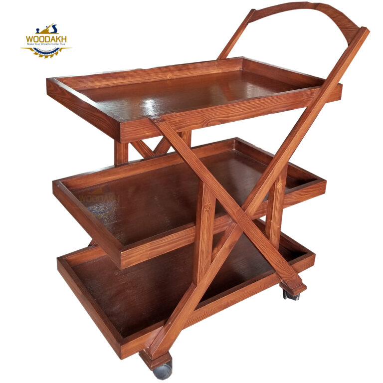 WOODAKH Tea Trolley Serving 3 Portion Kitchen Tea Trolley WoodAKH