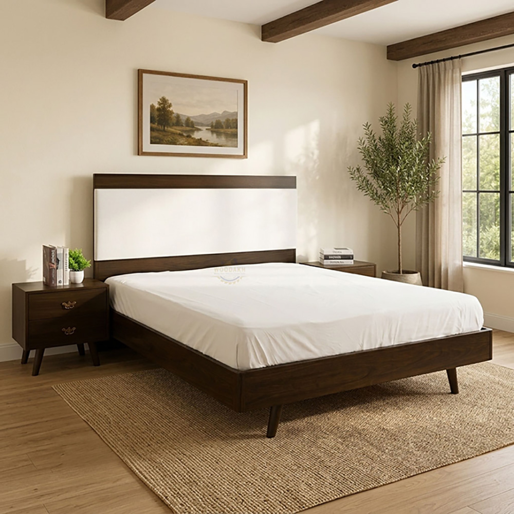 Solid oak king size bed set with 2 side tables woodakh