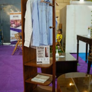 WoodAKH 360° Rotating Wooden Closet Stand with Full-Length Mirror, Hanger & Storage Shelves